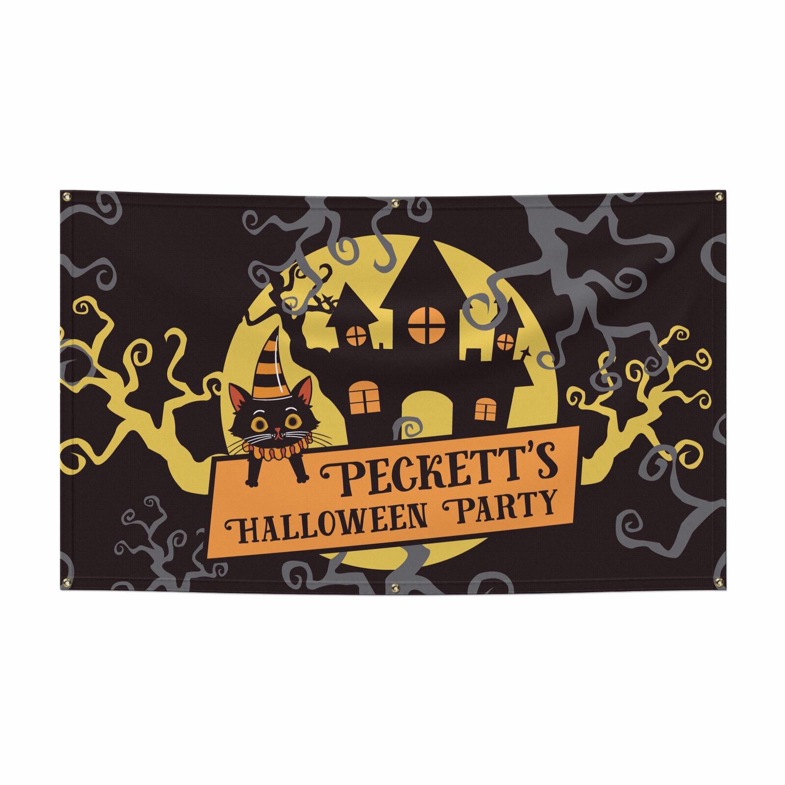 Haunted House Silhouette Custom 5x3 Vinly Banner with Grommets