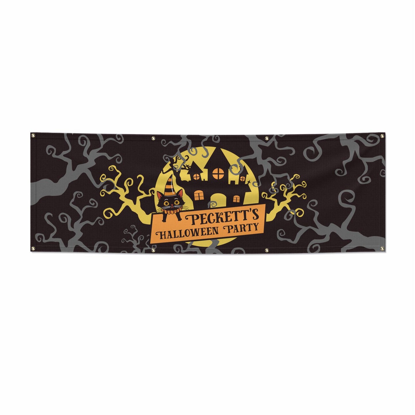 Haunted House Silhouette Custom 6x2 Vinly Banner with Grommets