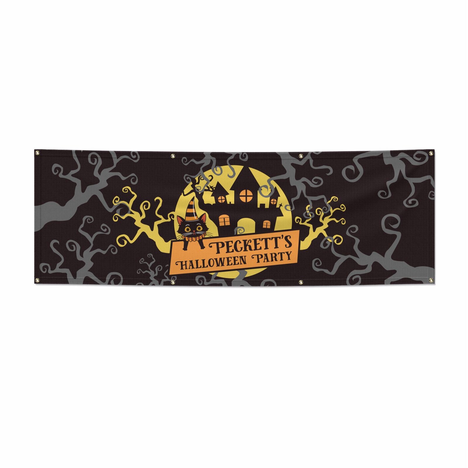 Haunted House Silhouette Custom 6x2 Vinly Banner with Grommets