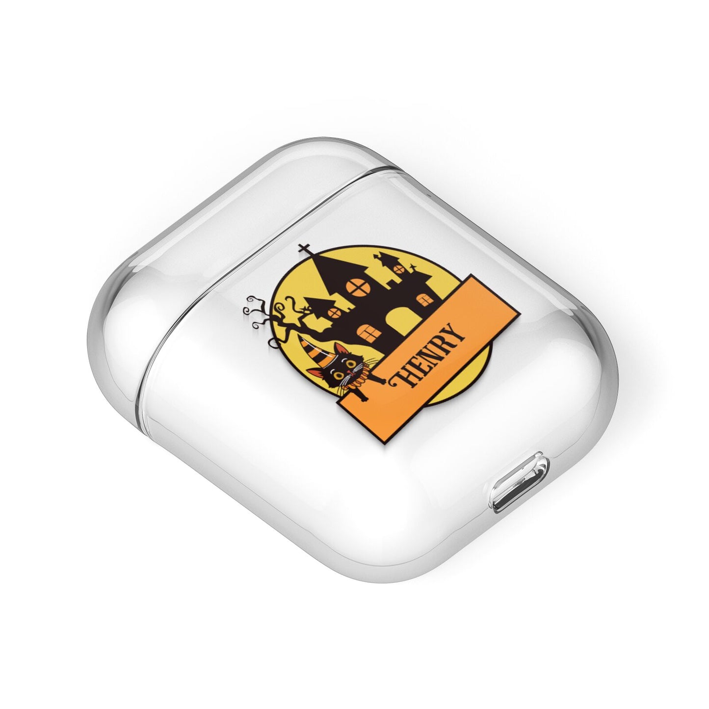 Haunted House Silhouette Custom AirPods Case Laid Flat