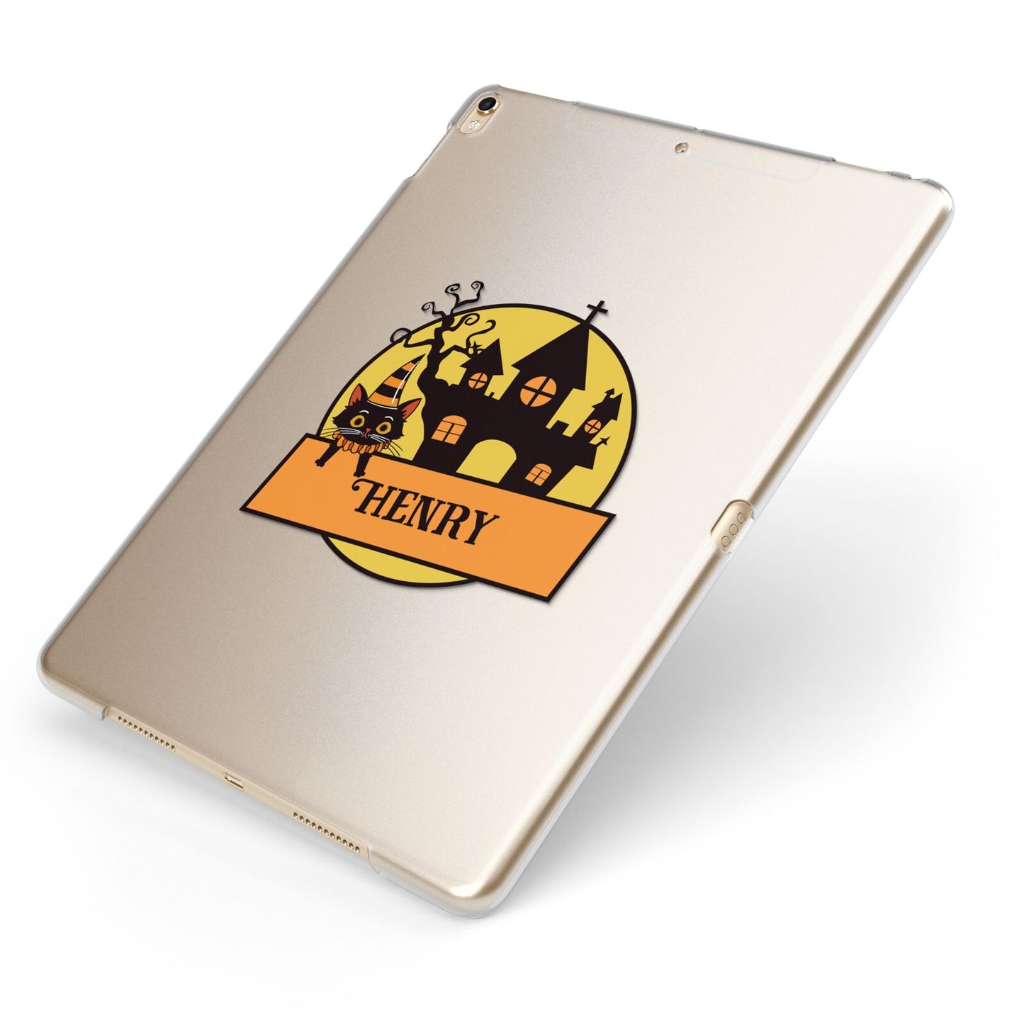 Haunted House Silhouette Custom Apple iPad Case on Gold iPad Side View