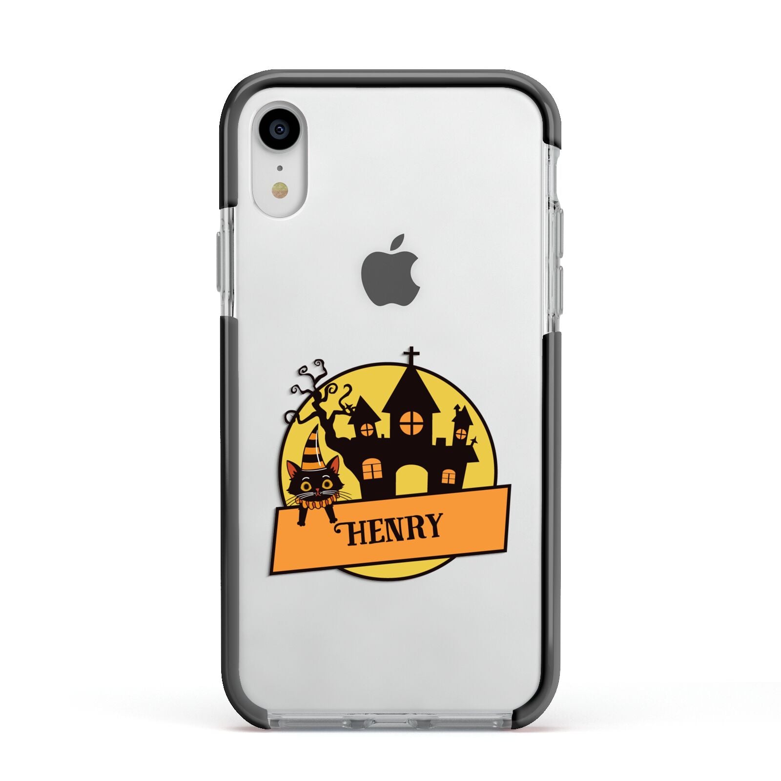 Haunted House Silhouette Custom Apple iPhone XR Impact Case Black Edge on Silver Phone