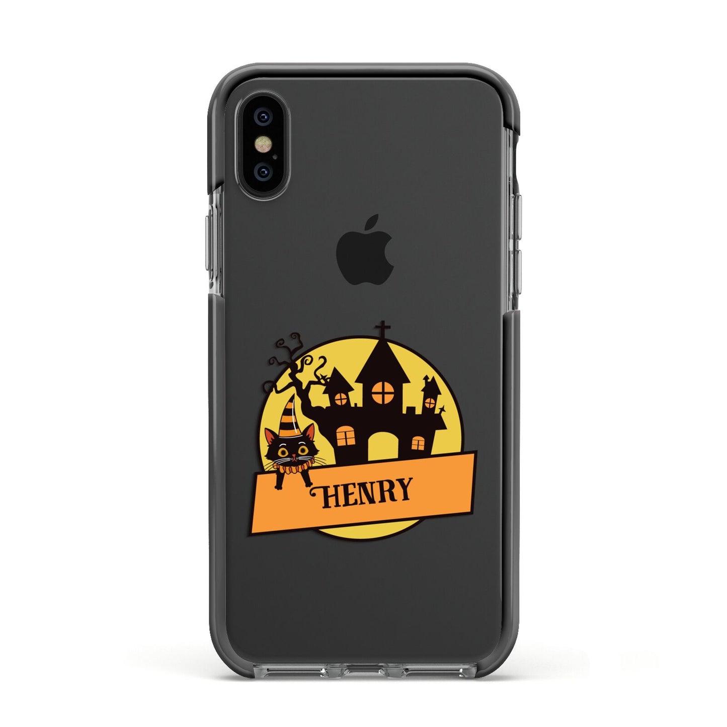 Haunted House Silhouette Custom Apple iPhone Xs Impact Case Black Edge on Black Phone