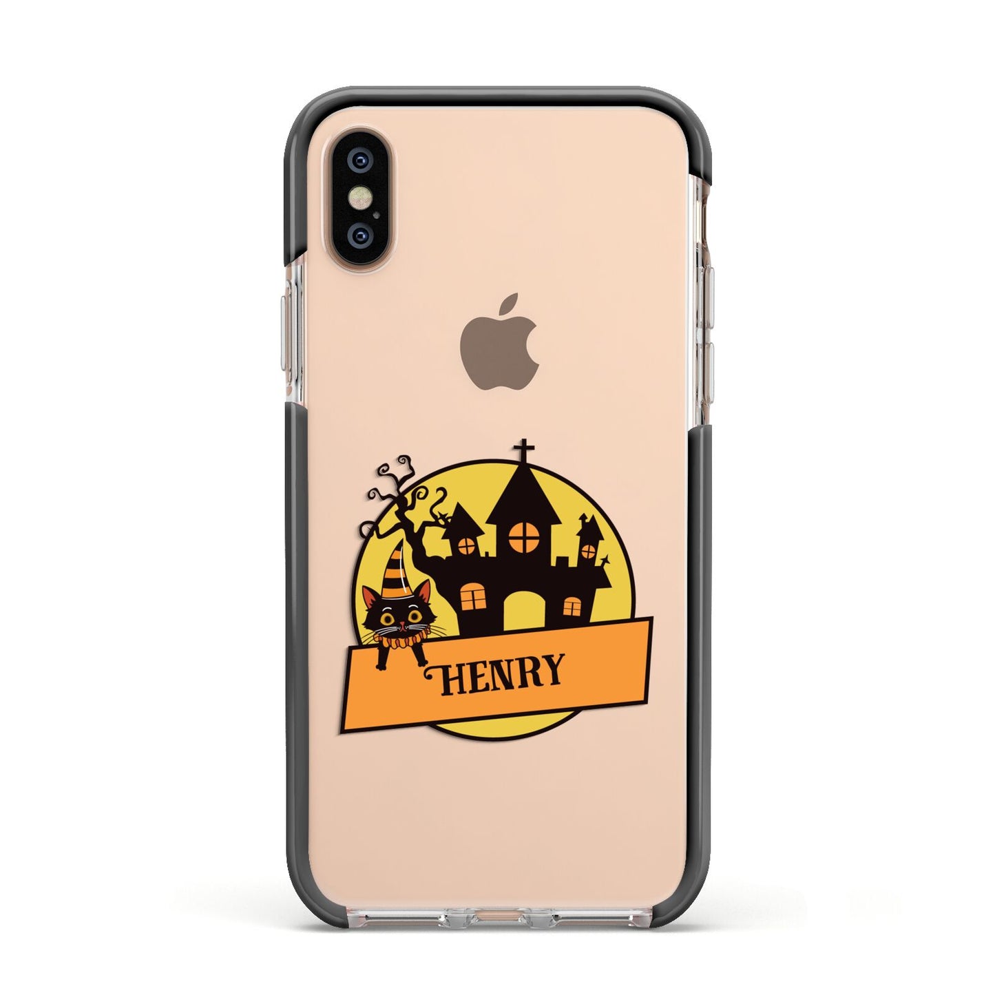 Haunted House Silhouette Custom Apple iPhone Xs Impact Case Black Edge on Gold Phone