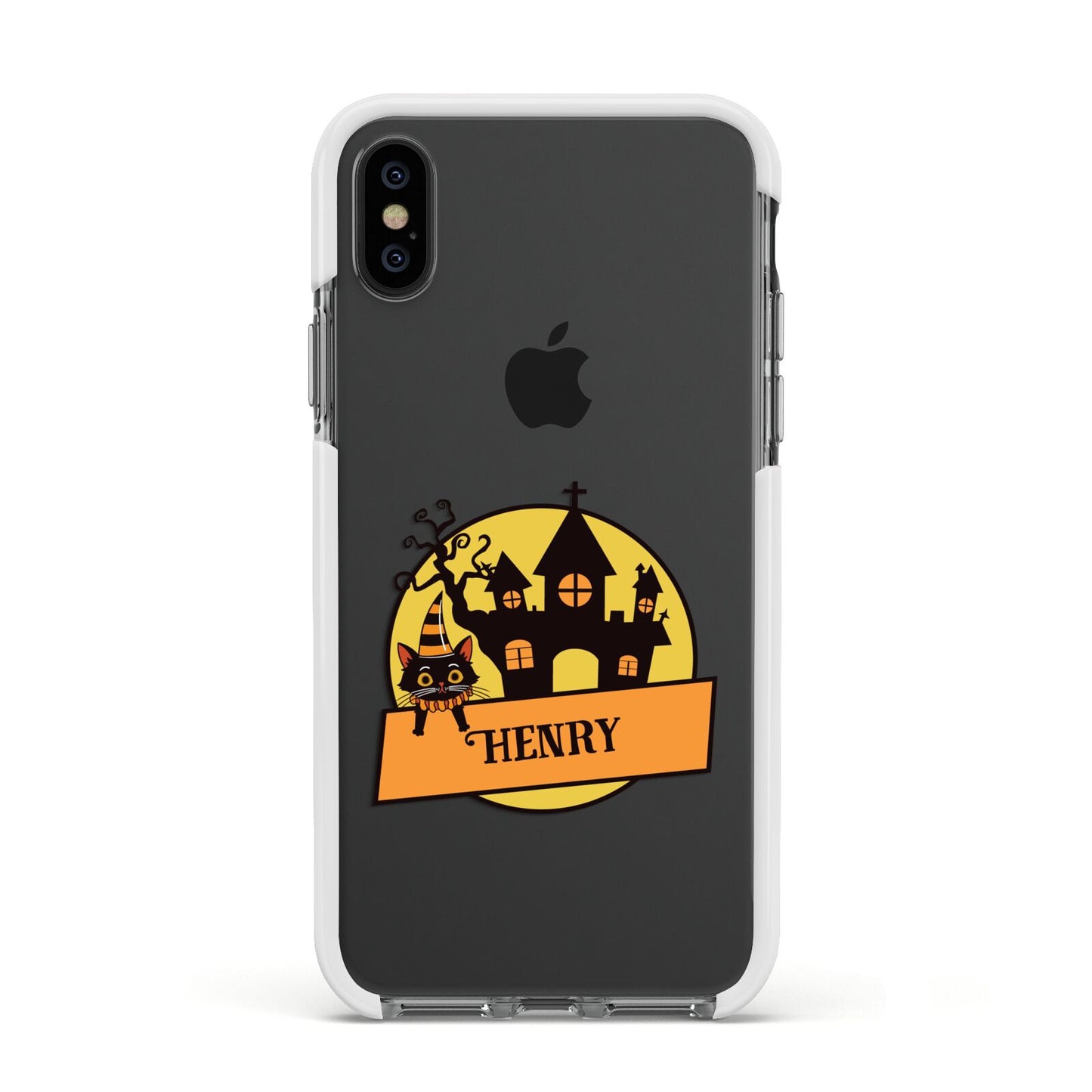 Haunted House Silhouette Custom Apple iPhone Xs Impact Case White Edge on Black Phone