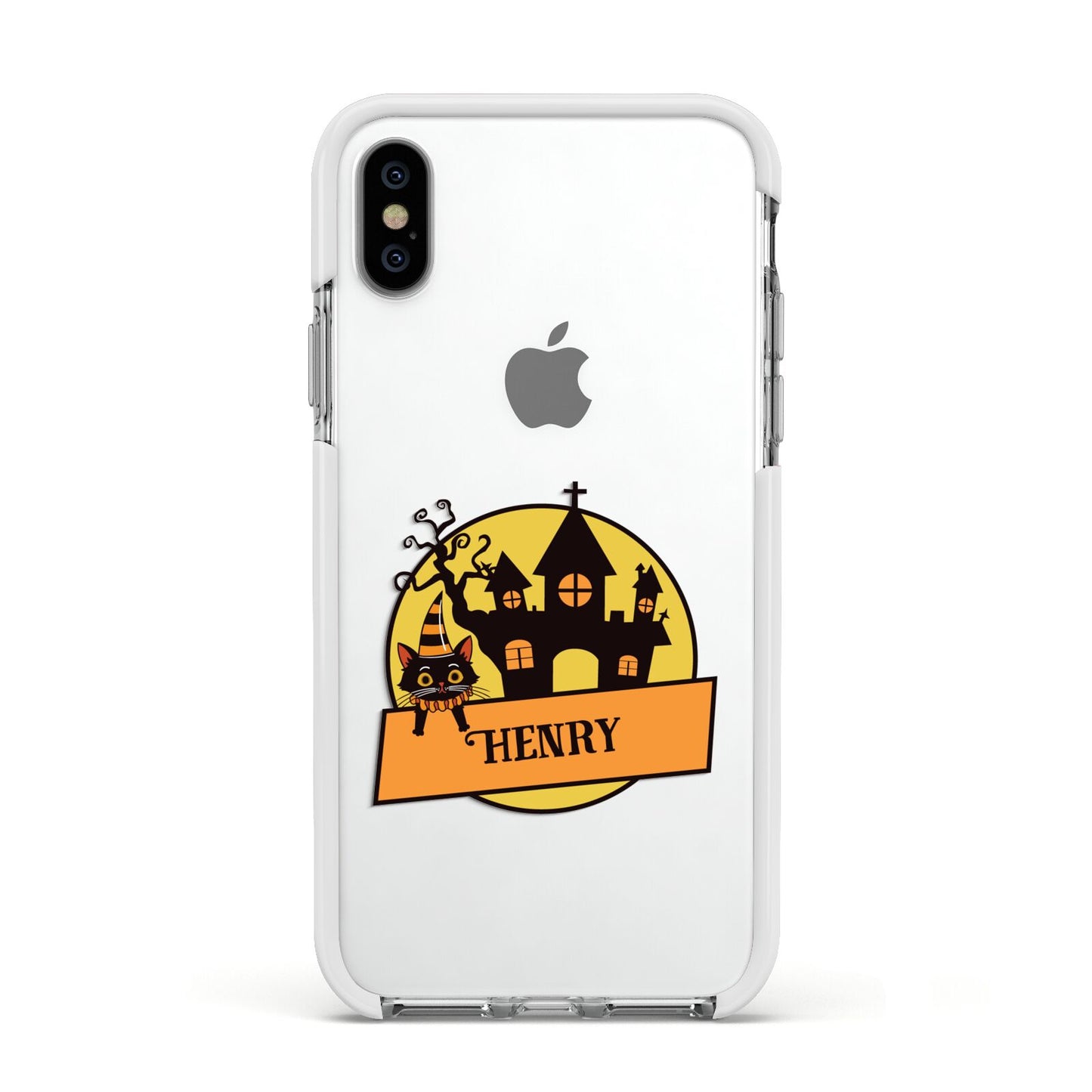 Haunted House Silhouette Custom Apple iPhone Xs Impact Case White Edge on Silver Phone