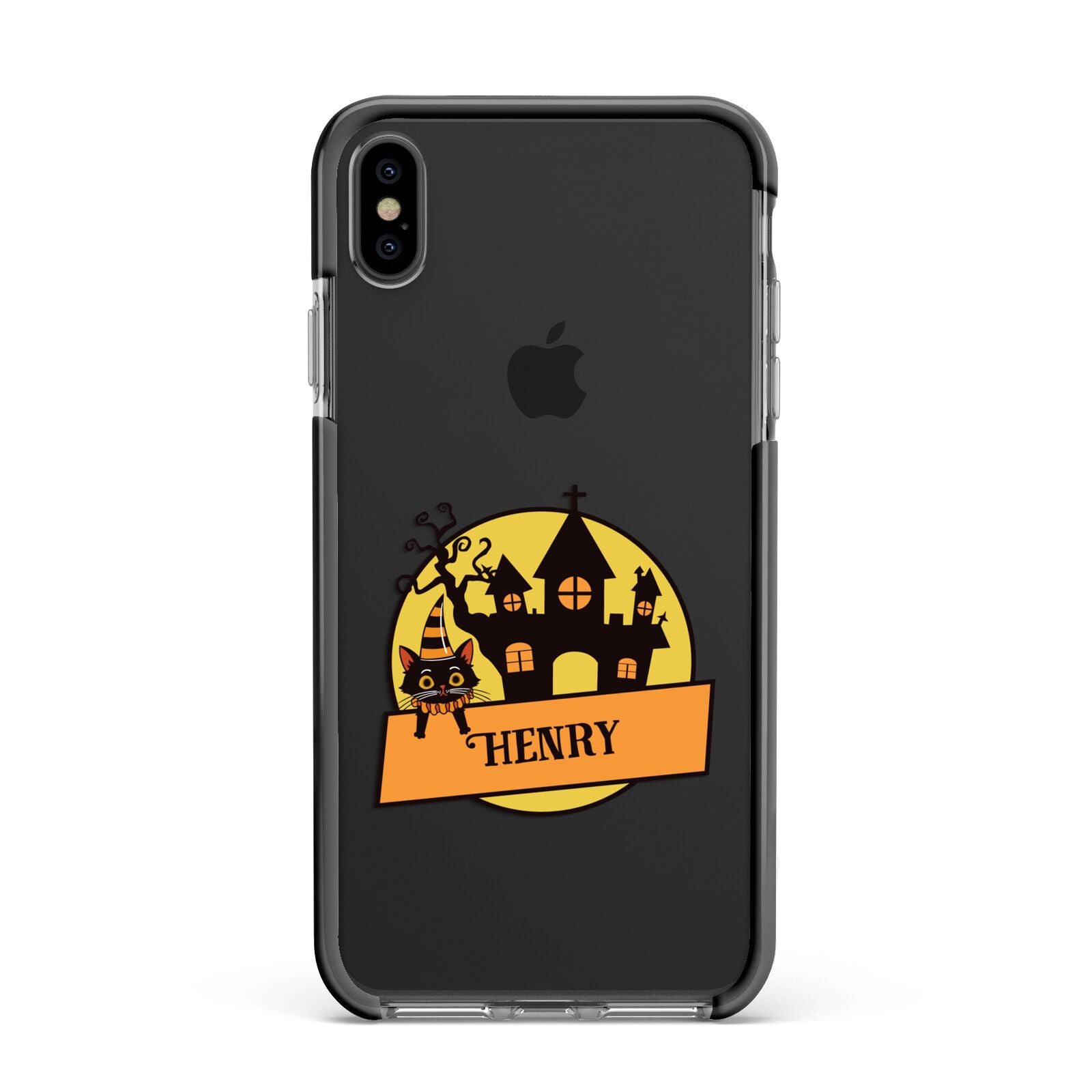 Haunted House Silhouette Custom Apple iPhone Xs Max Impact Case Black Edge on Black Phone