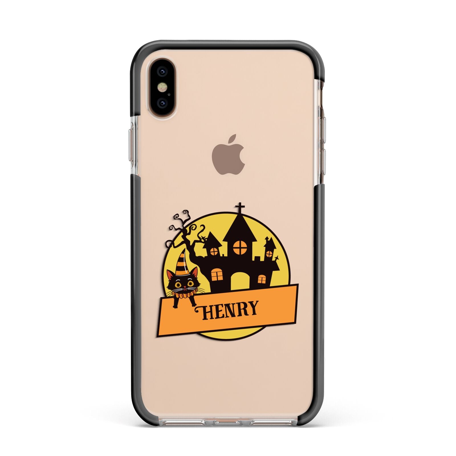 Haunted House Silhouette Custom Apple iPhone Xs Max Impact Case Black Edge on Gold Phone