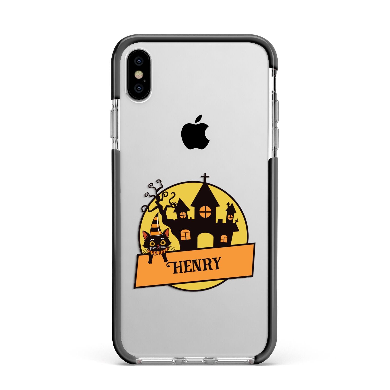 Haunted House Silhouette Custom Apple iPhone Xs Max Impact Case Black Edge on Silver Phone