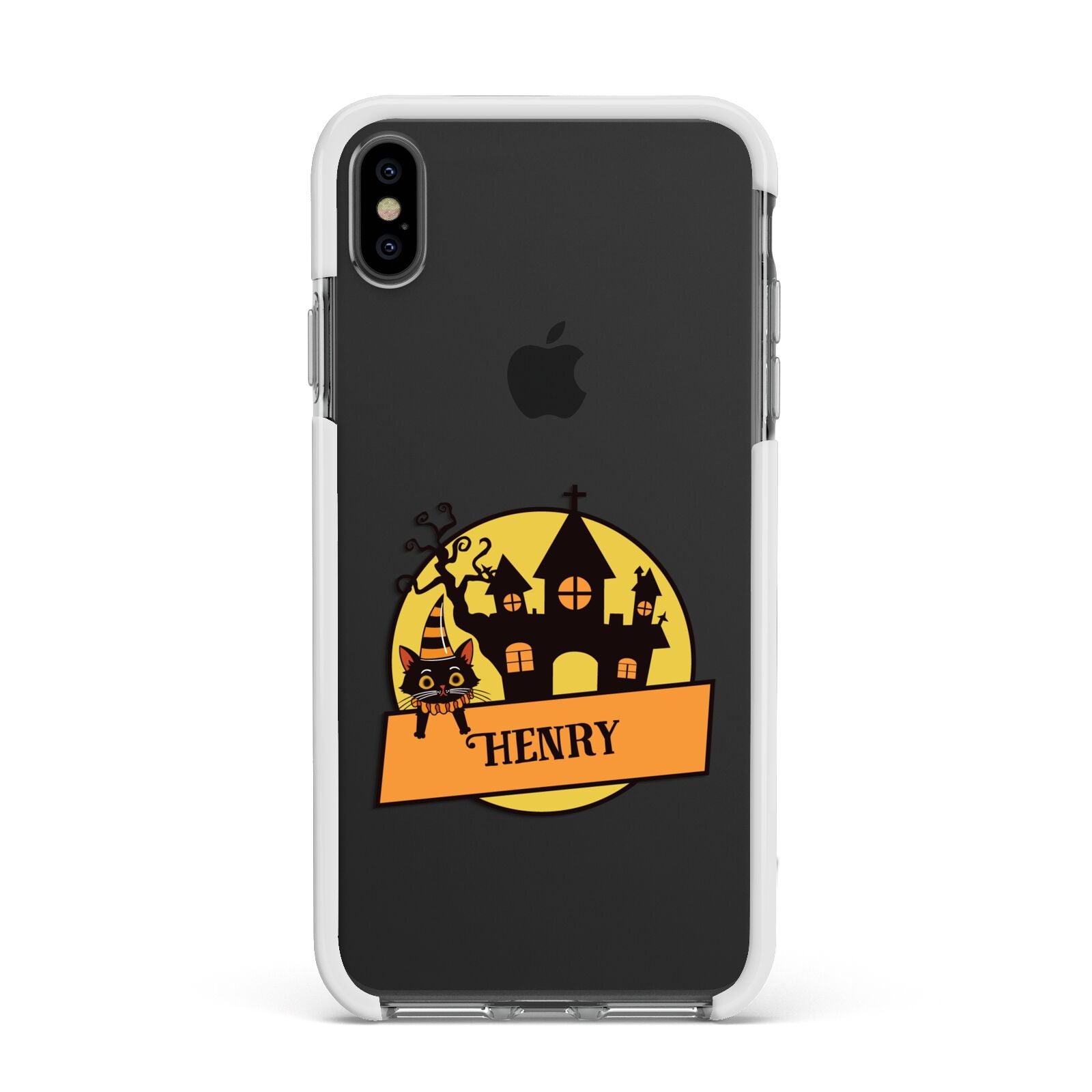 Haunted House Silhouette Custom Apple iPhone Xs Max Impact Case White Edge on Black Phone