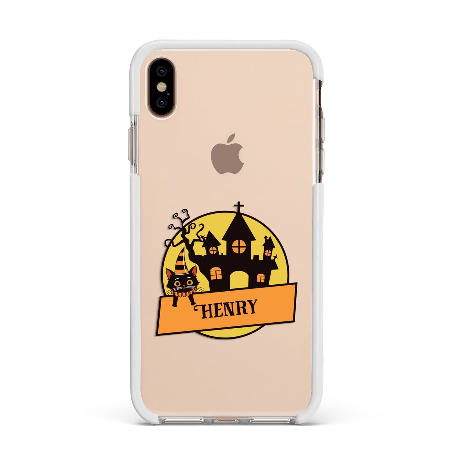 Haunted House Silhouette Custom Apple iPhone Xs Max Impact Case White Edge on Gold Phone