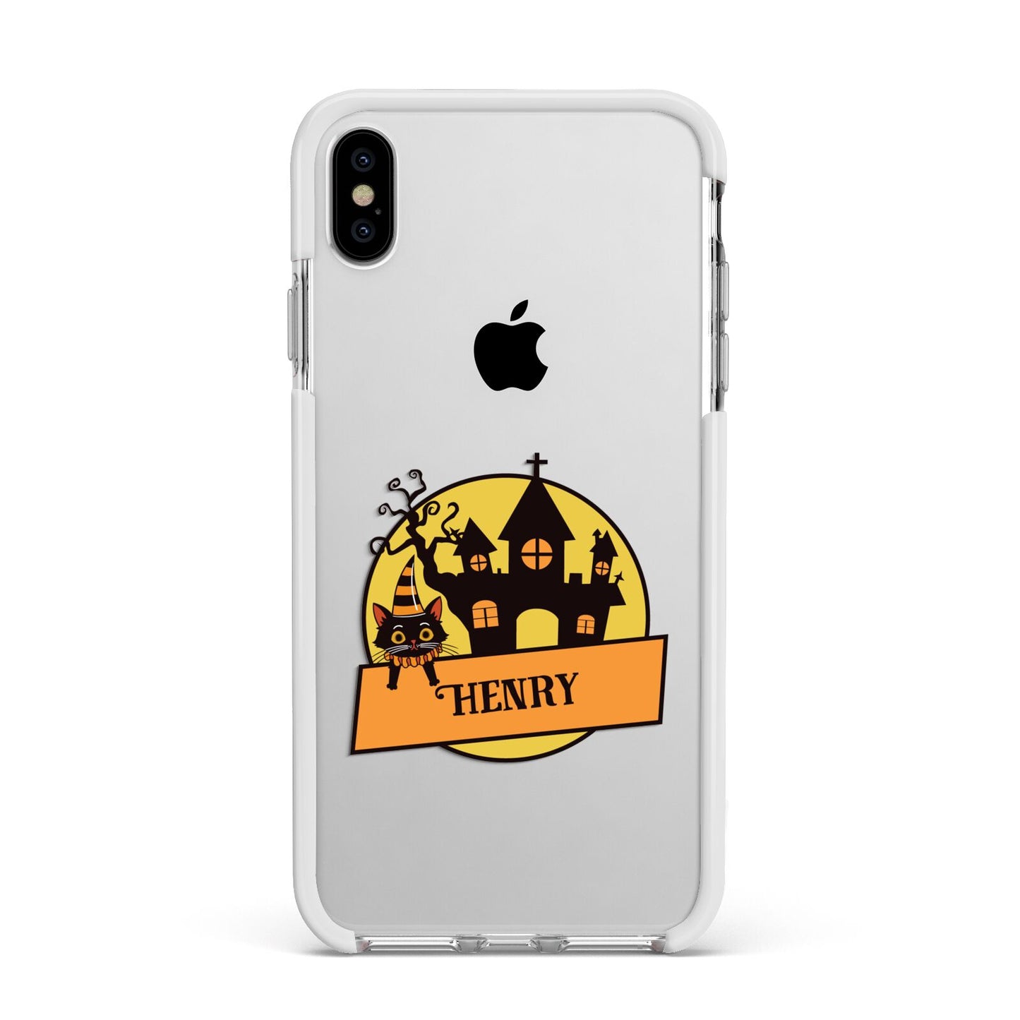 Haunted House Silhouette Custom Apple iPhone Xs Max Impact Case White Edge on Silver Phone