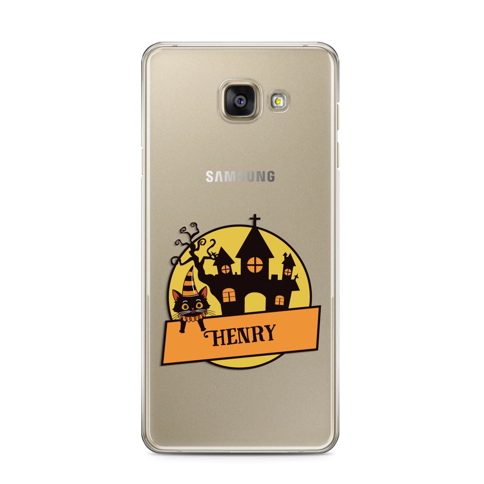 Haunted House Silhouette Custom Samsung Galaxy A3 2016 Case on gold phone