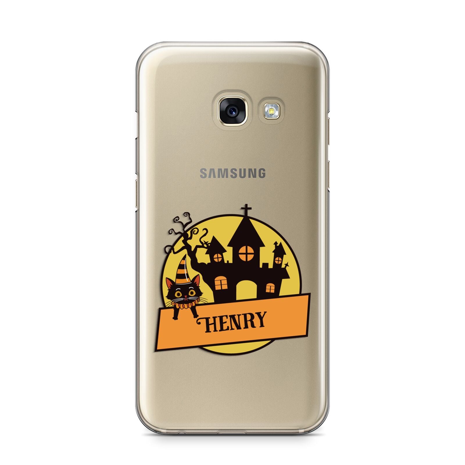 Haunted House Silhouette Custom Samsung Galaxy A3 2017 Case on gold phone