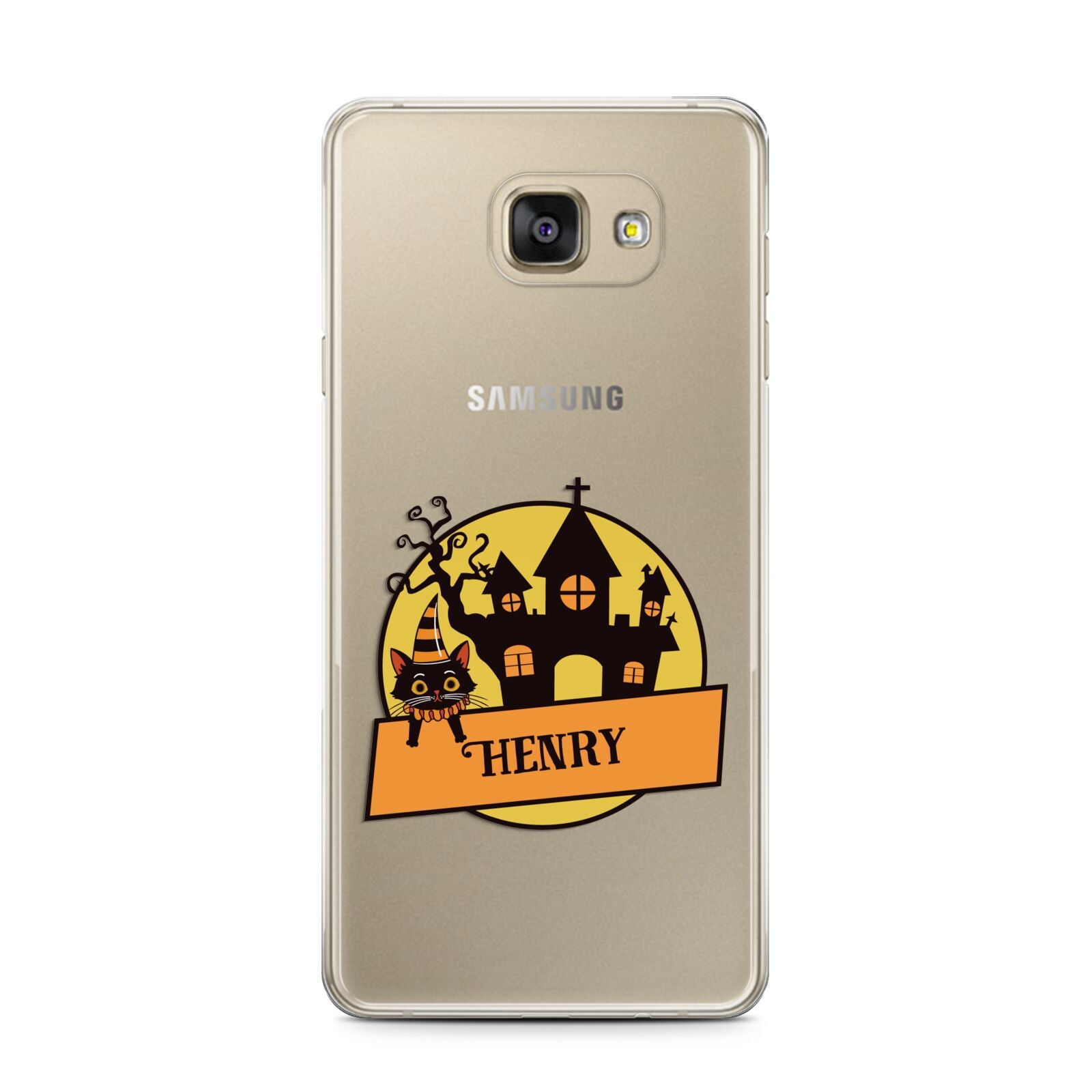 Haunted House Silhouette Custom Samsung Galaxy A7 2016 Case on gold phone