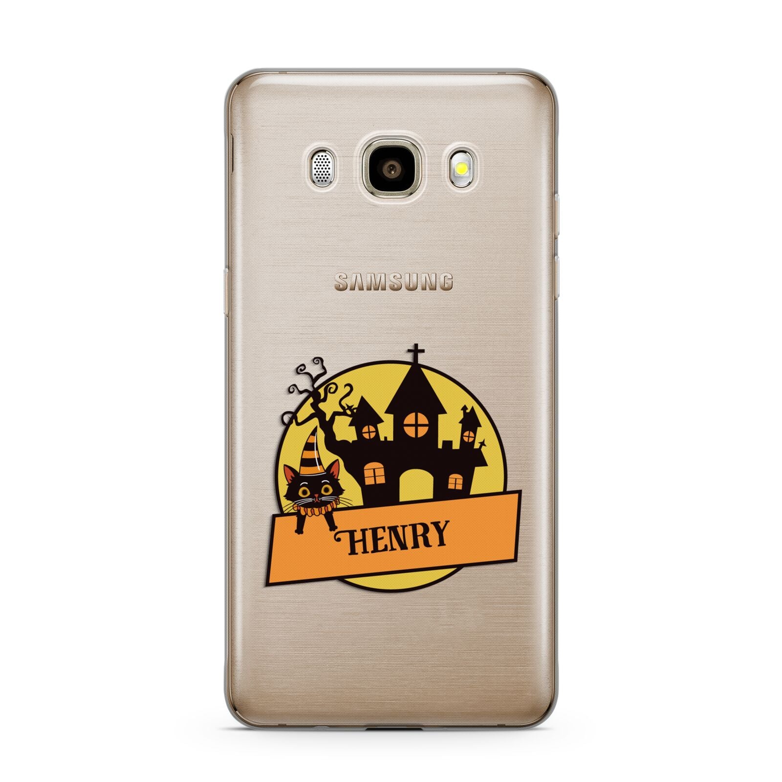 Haunted House Silhouette Custom Samsung Galaxy J7 2016 Case on gold phone