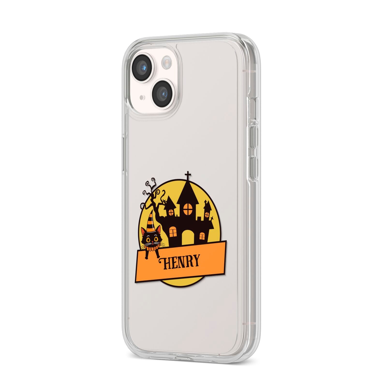 Haunted House Silhouette Custom iPhone 14 Clear Tough Case Starlight Angled Image