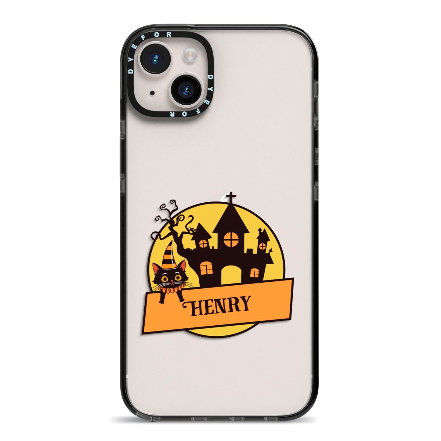 Haunted House Silhouette Custom iPhone 14 Plus Black Impact Case on Silver phone