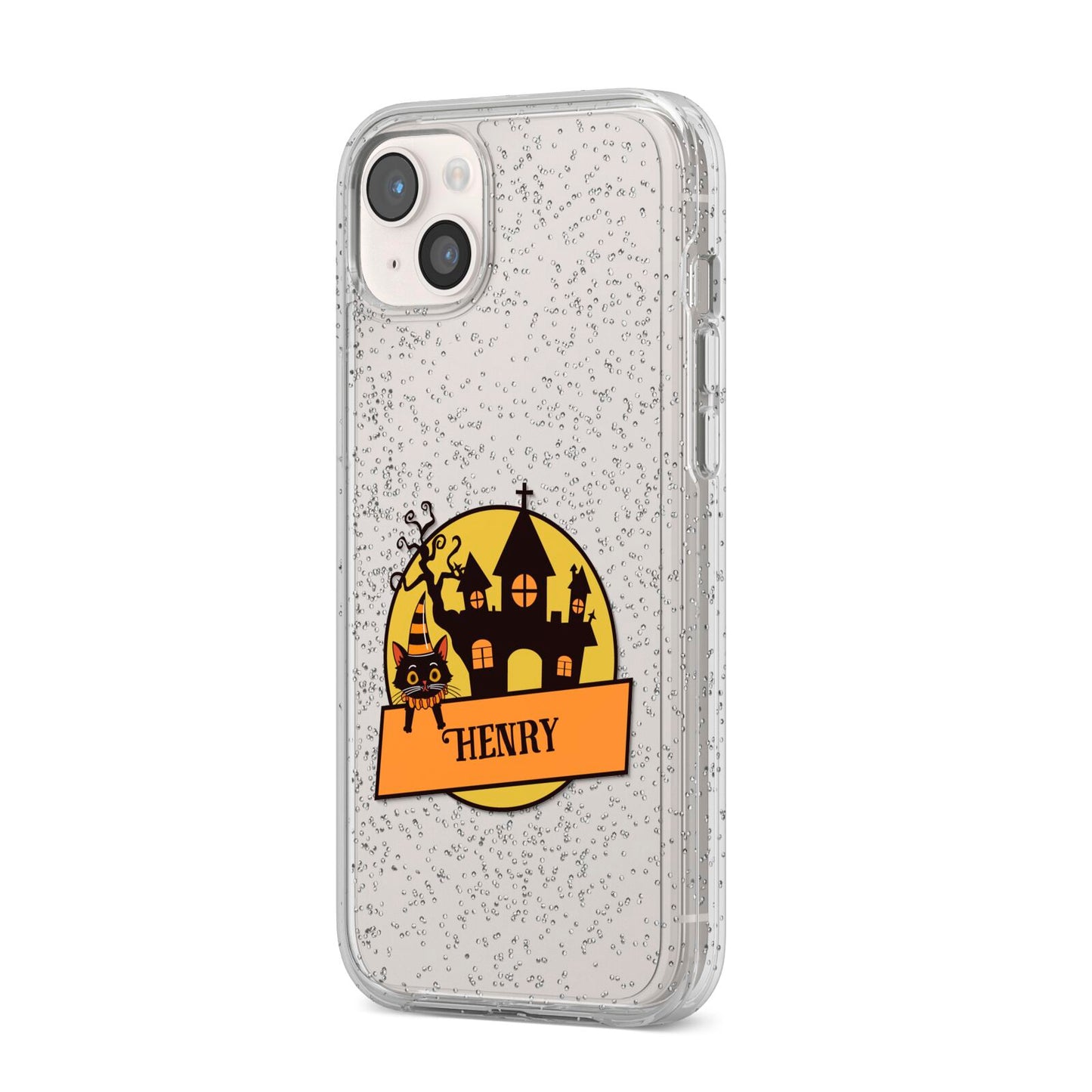 Haunted House Silhouette Custom iPhone 14 Plus Glitter Tough Case Starlight Angled Image