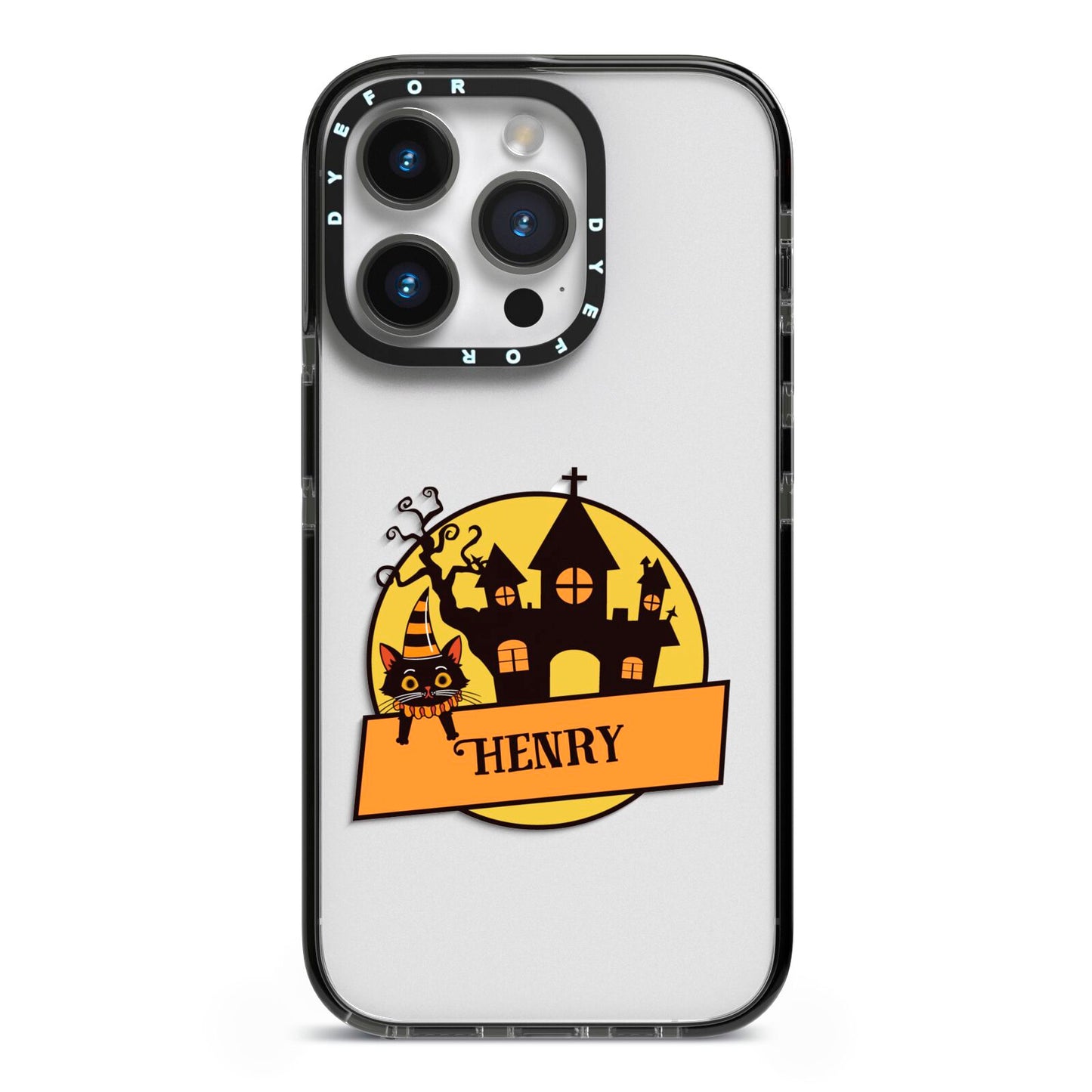 Haunted House Silhouette Custom iPhone 14 Pro Black Impact Case on Silver phone