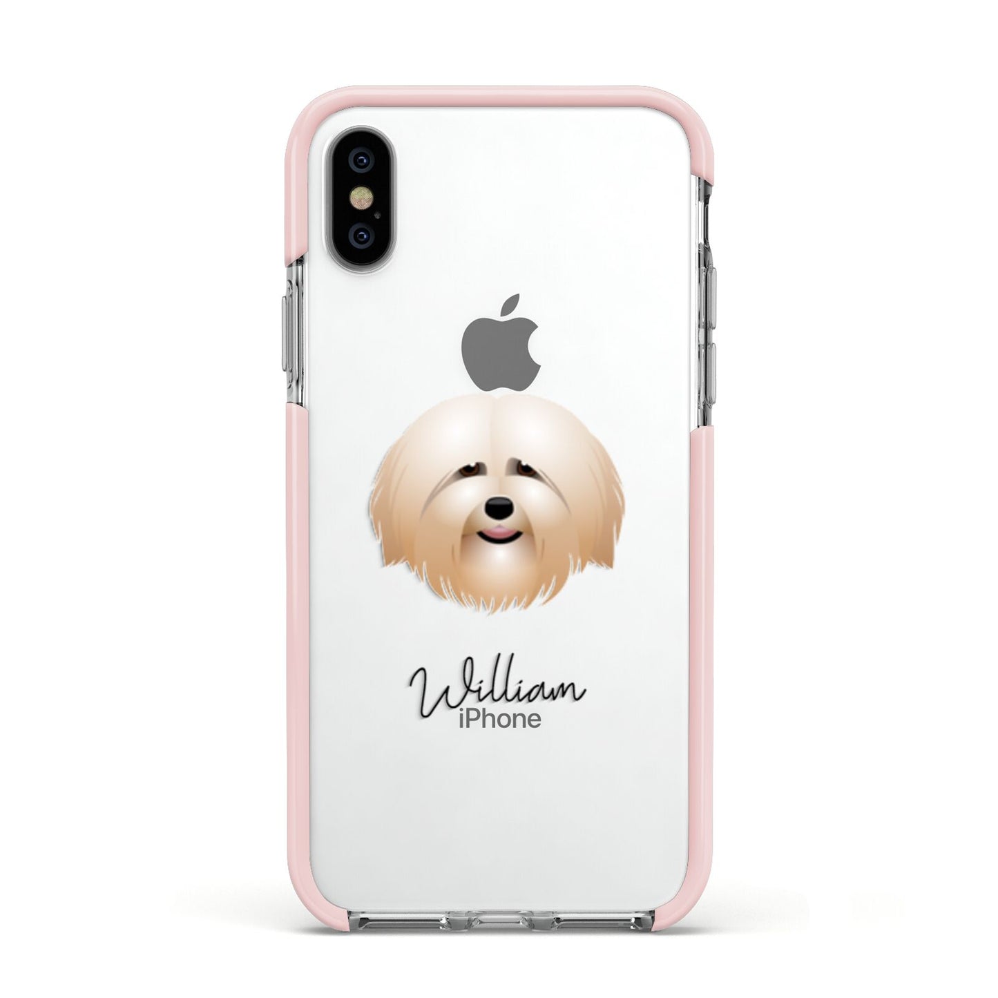 Havanese Personalised Apple iPhone Xs Impact Case Pink Edge on Silver Phone