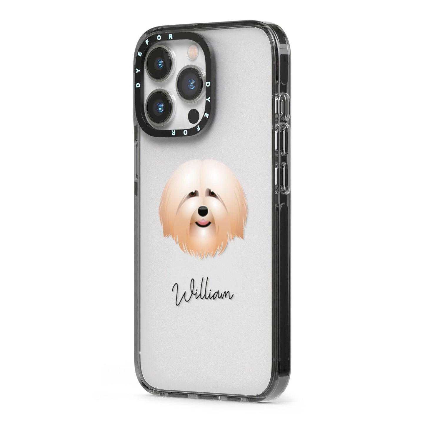 Havanese Personalised iPhone 13 Pro Black Impact Case Side Angle on Silver phone