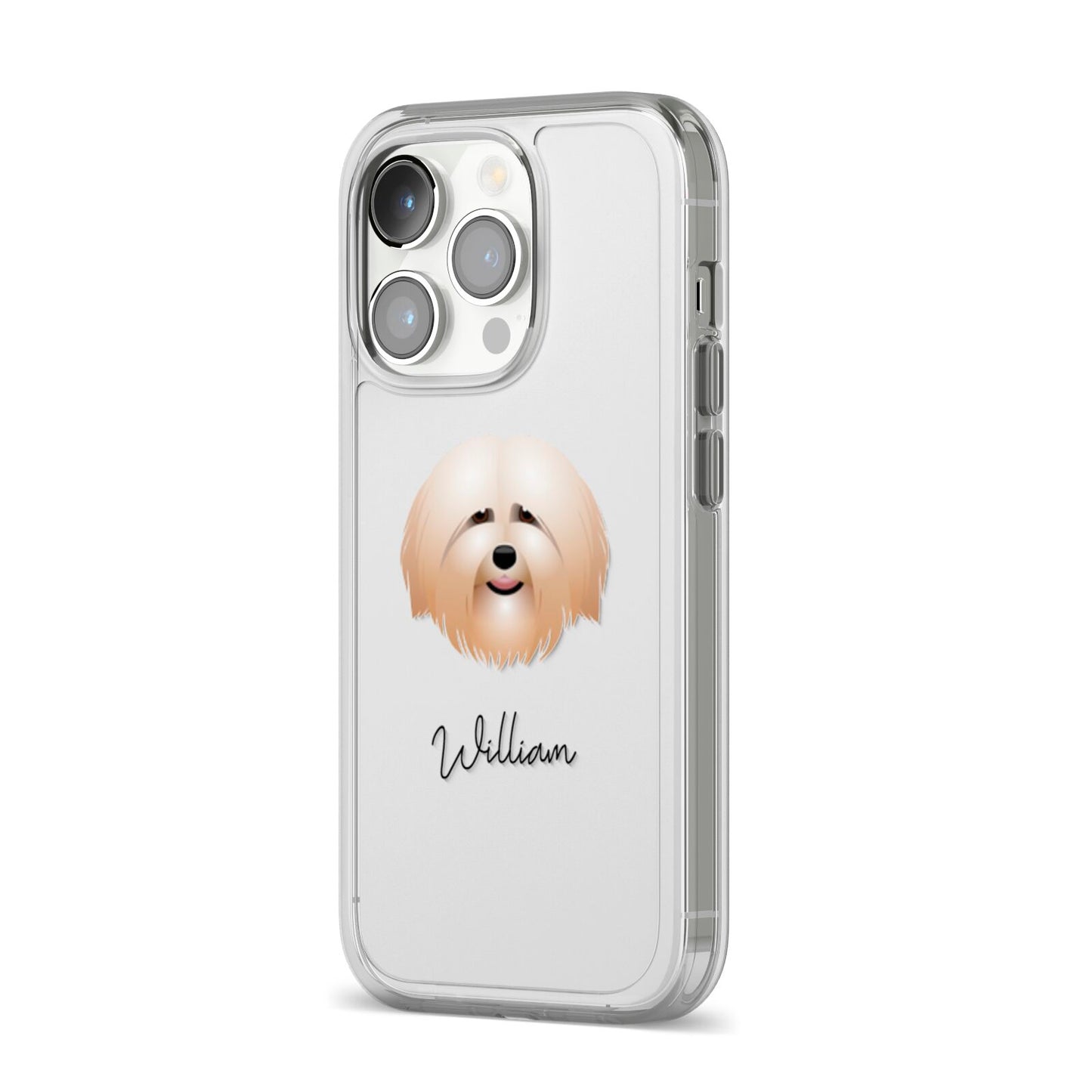 Havanese Personalised iPhone 14 Pro Clear Tough Case Silver Angled Image