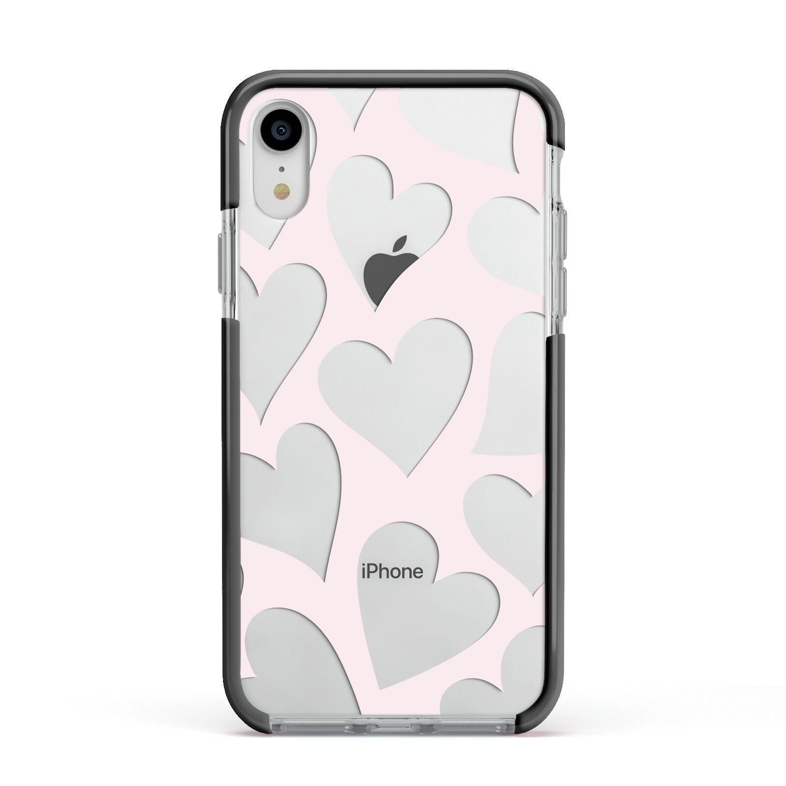 Heart Apple iPhone XR Impact Case Black Edge on Silver Phone