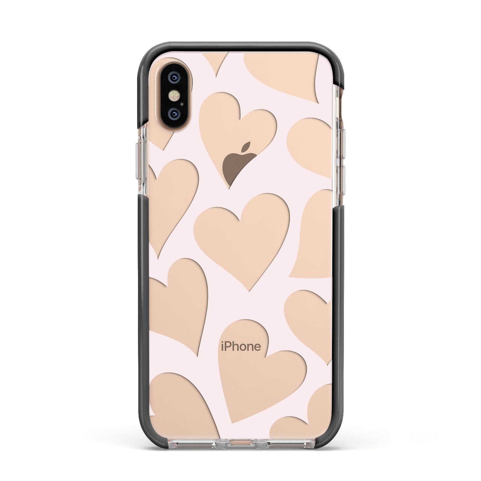 Heart Apple iPhone Xs Impact Case Black Edge on Gold Phone