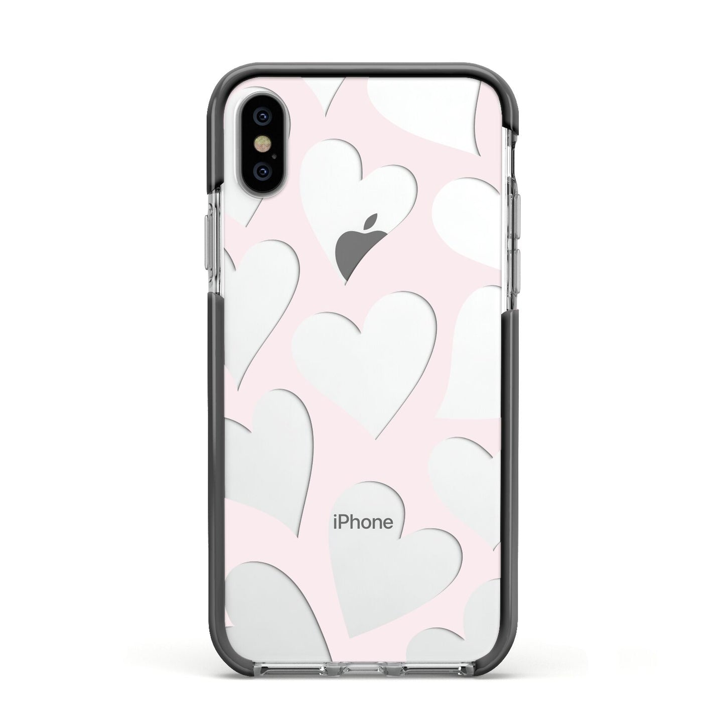 Heart Apple iPhone Xs Impact Case Black Edge on Silver Phone