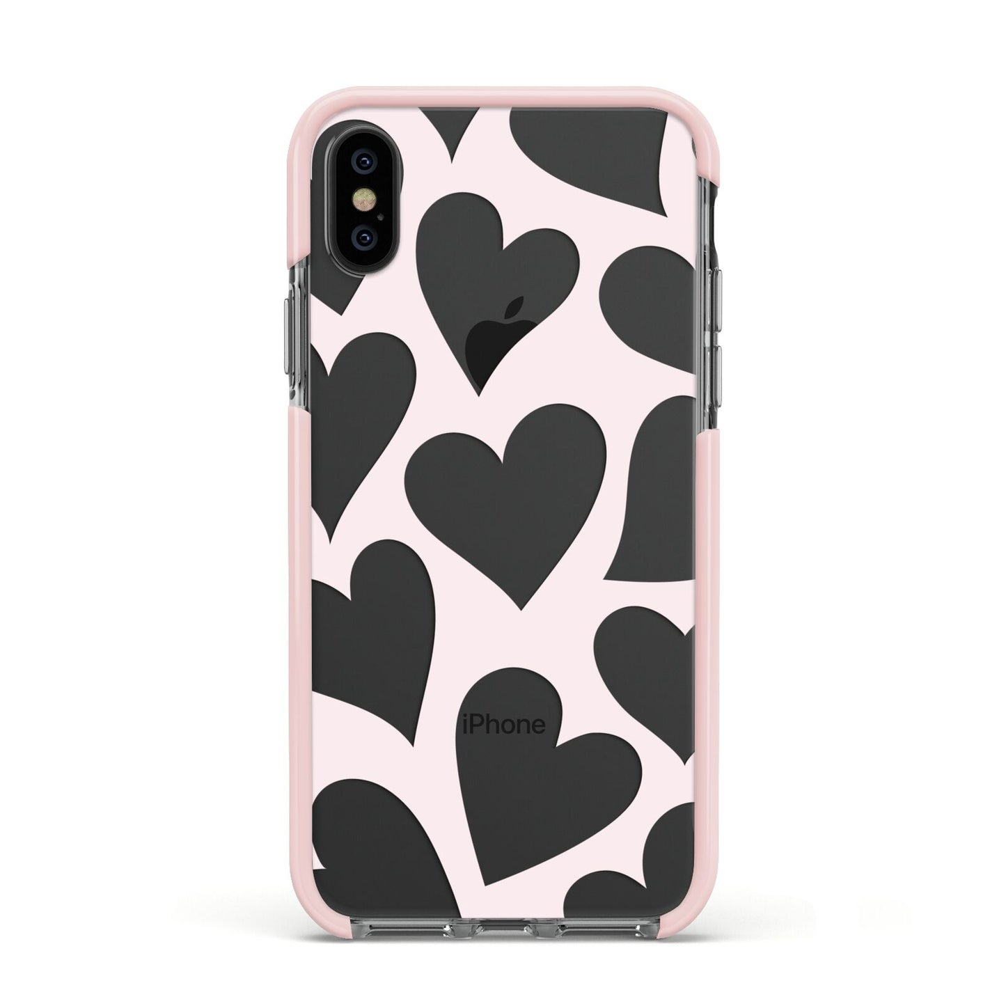 Heart Apple iPhone Xs Impact Case Pink Edge on Black Phone