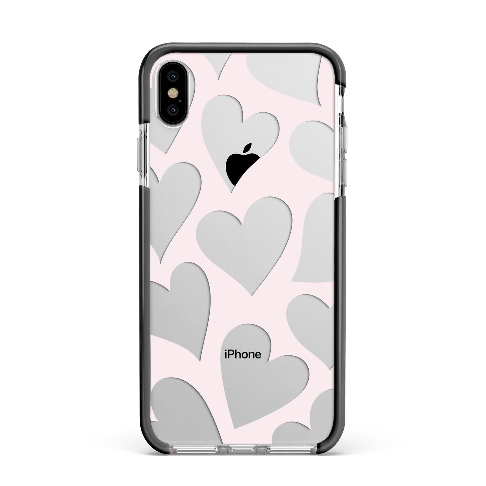 Heart Apple iPhone Xs Max Impact Case Black Edge on Silver Phone