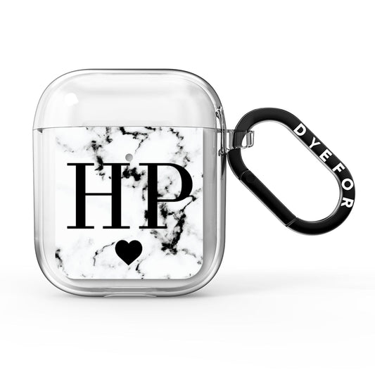 Heart Decal Marble Initials Personalised AirPods Clear Case