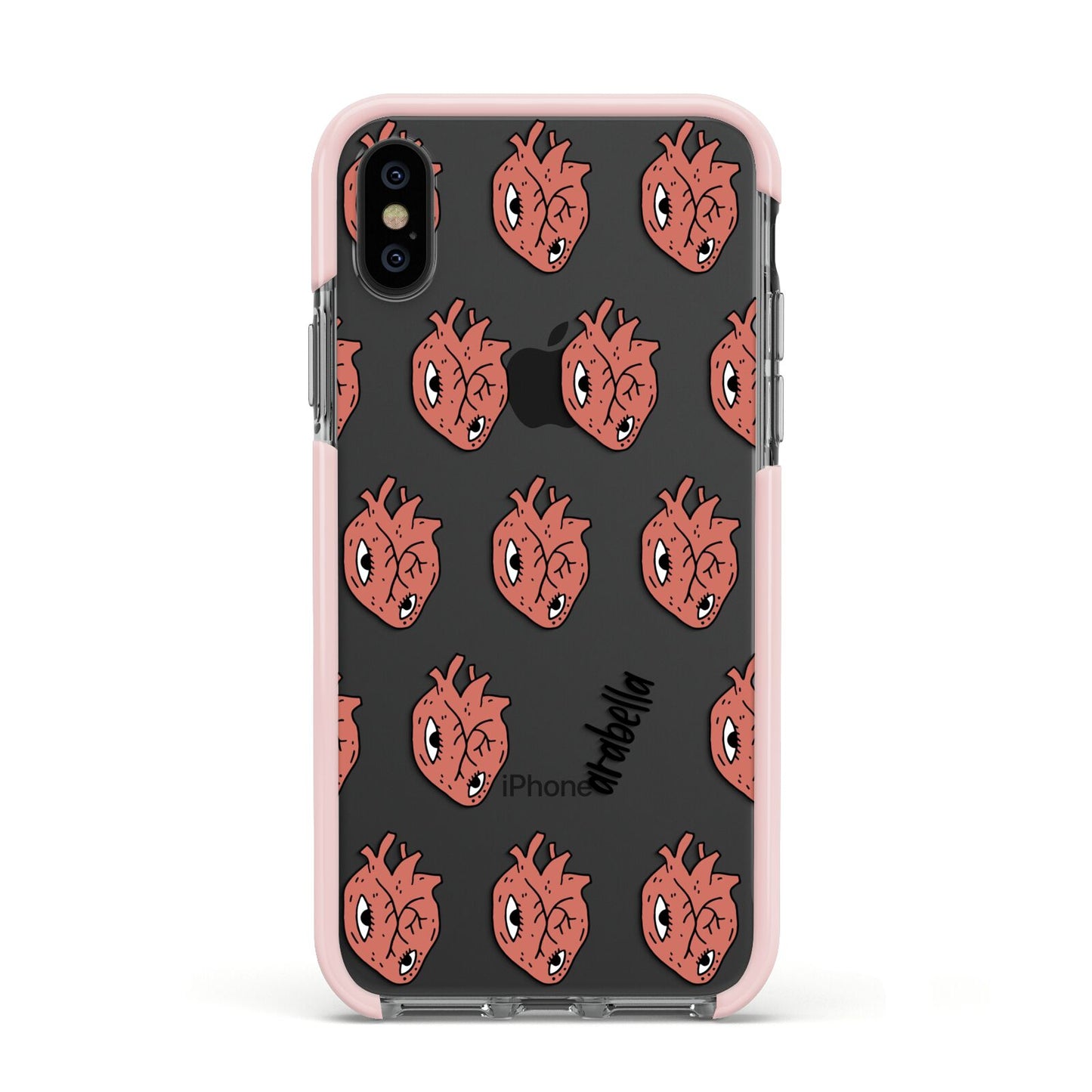 Heart Eyes Halloween Personalised Apple iPhone Xs Impact Case Pink Edge on Black Phone