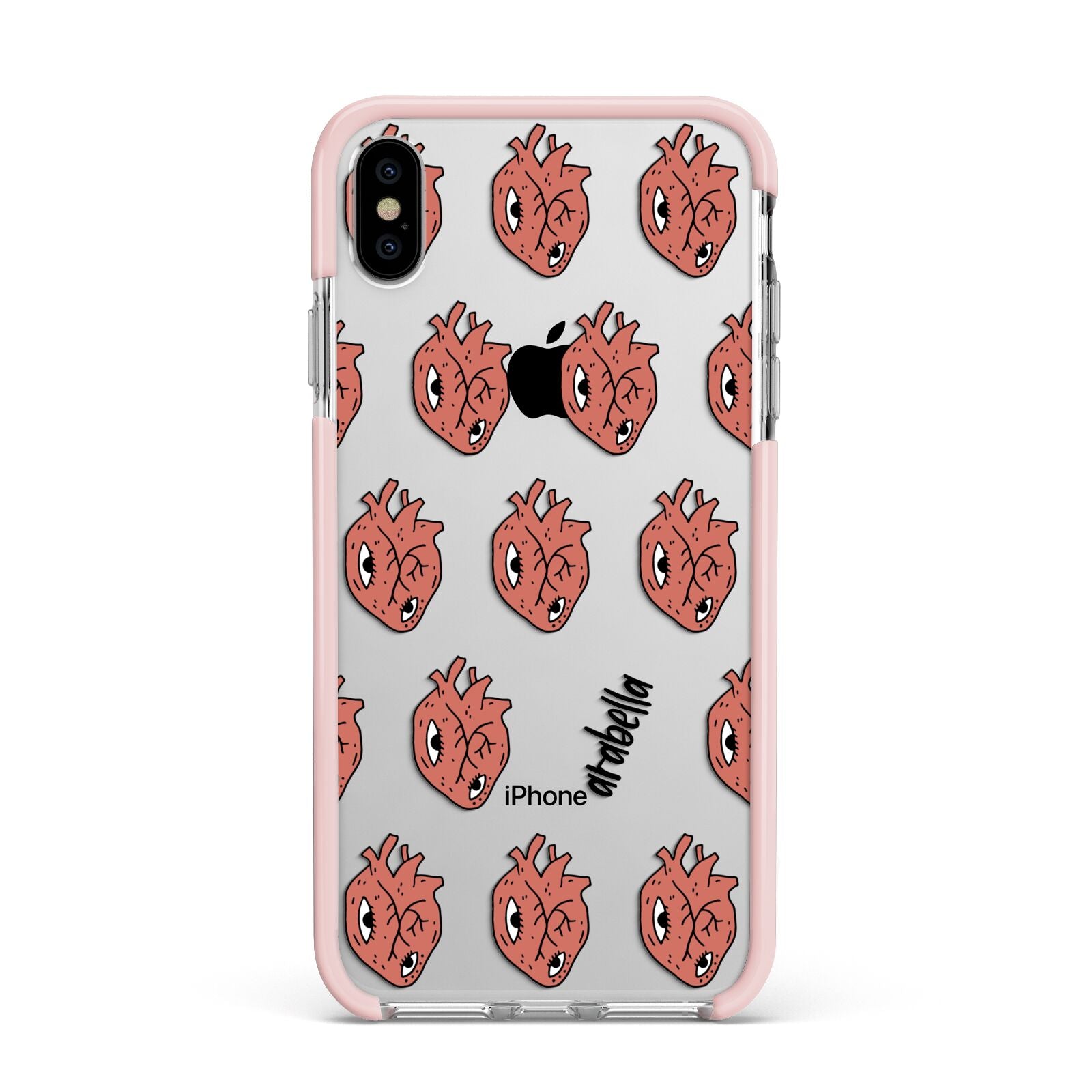 Heart Eyes Halloween Personalised Apple iPhone Xs Max Impact Case Pink Edge on Silver Phone