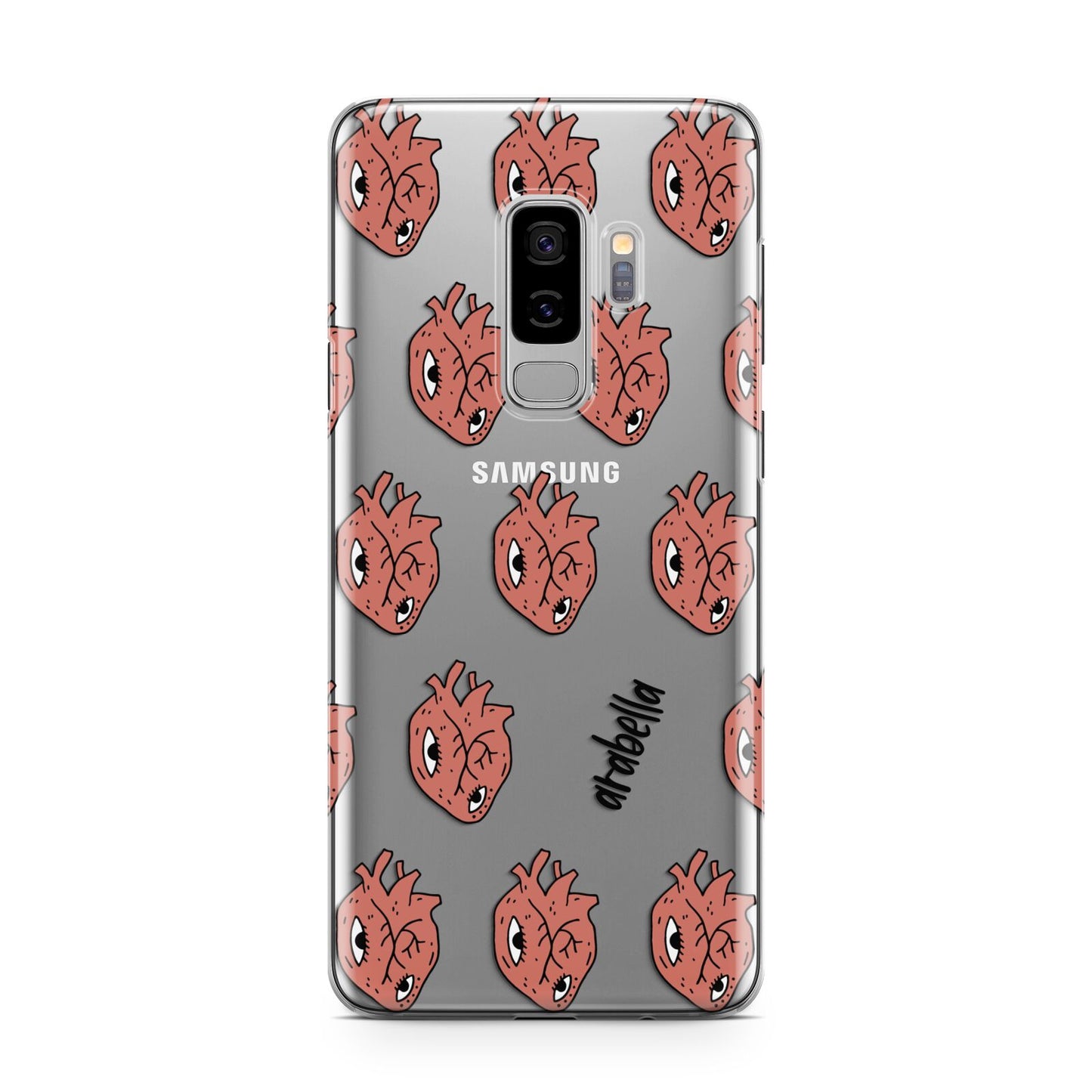 Heart Eyes Halloween Personalised Samsung Galaxy S9 Plus Case on Silver phone