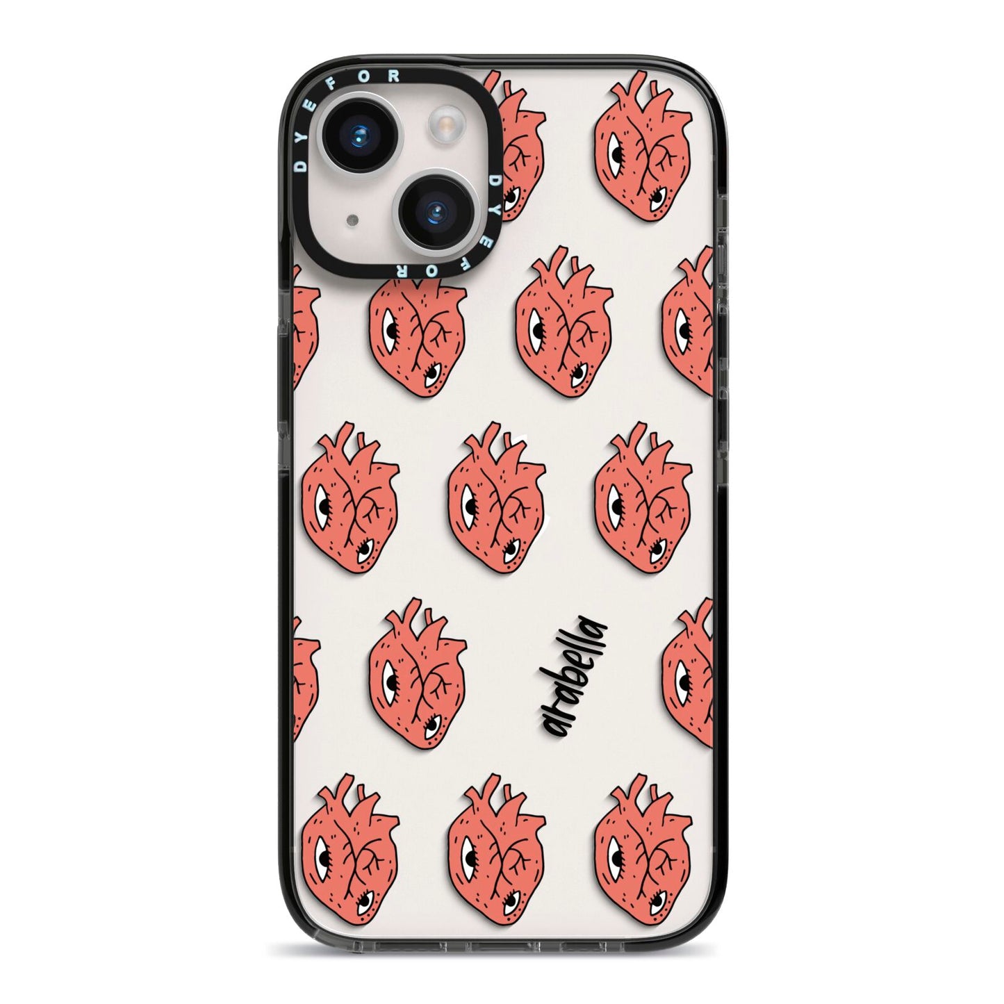 Heart Eyes Halloween Personalised iPhone 14 Black Impact Case on Silver phone