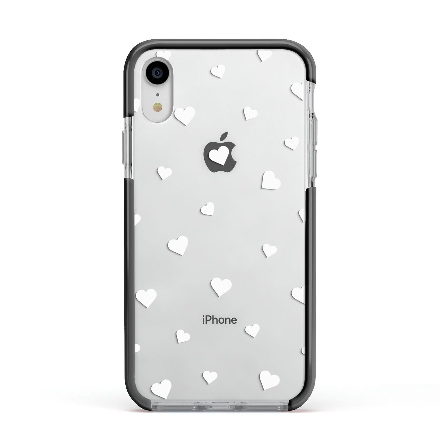 Heart Pattern Apple iPhone XR Impact Case Black Edge on Silver Phone