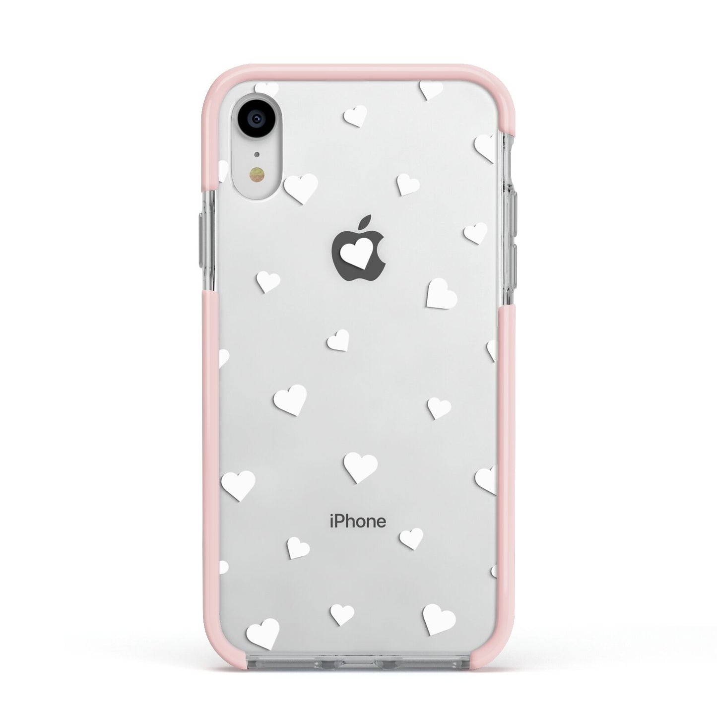 Heart Pattern Apple iPhone XR Impact Case Pink Edge on Silver Phone