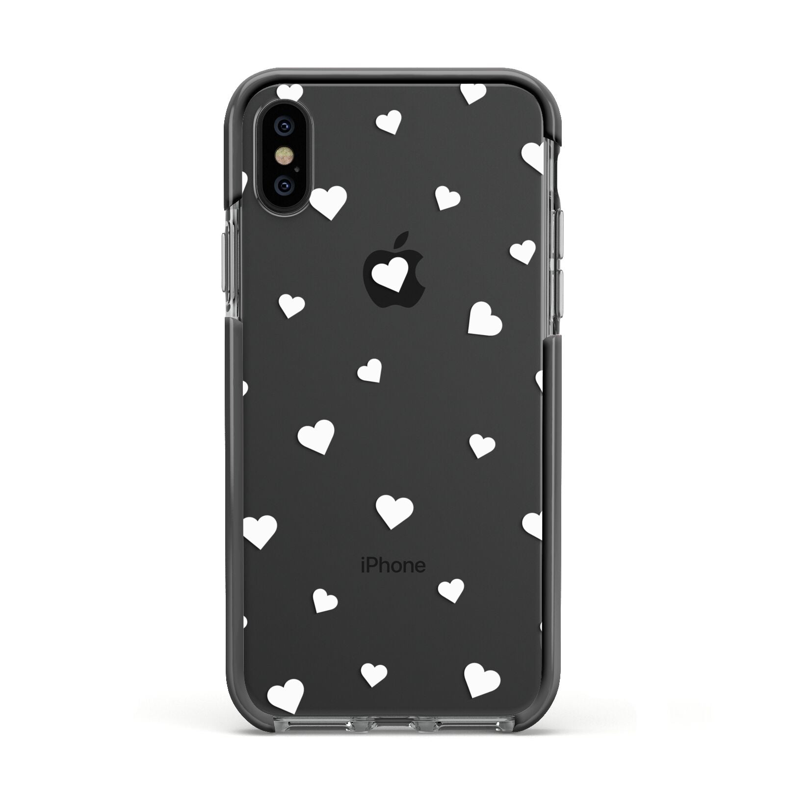 Heart Pattern Apple iPhone Xs Impact Case Black Edge on Black Phone