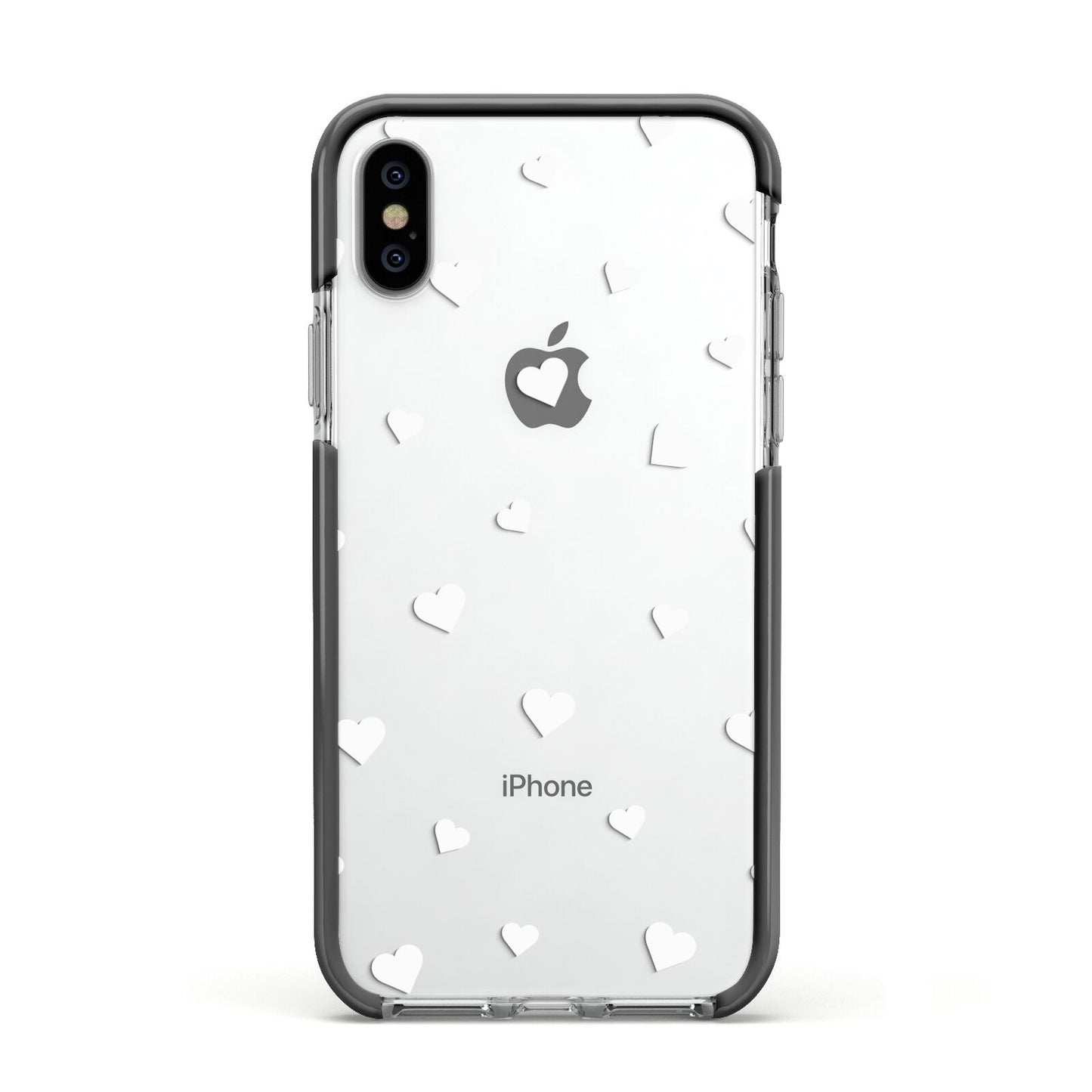 Heart Pattern Apple iPhone Xs Impact Case Black Edge on Silver Phone