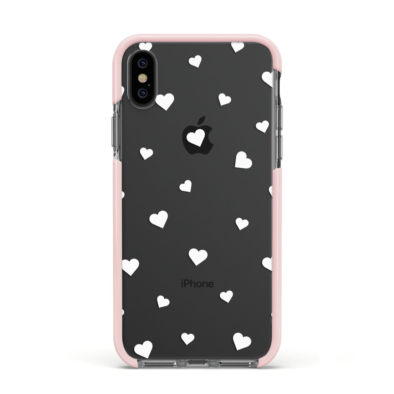 Heart Pattern Apple iPhone Xs Impact Case Pink Edge on Black Phone