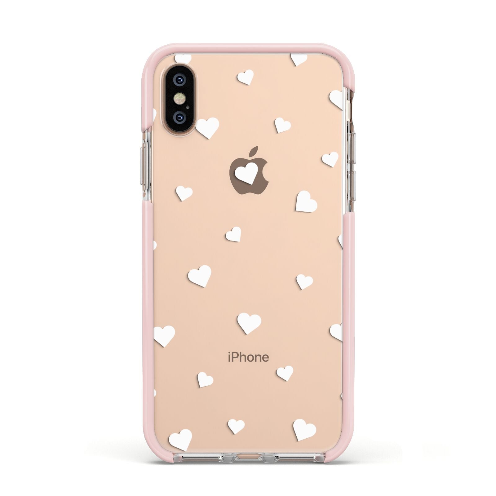 Heart Pattern Apple iPhone Xs Impact Case Pink Edge on Gold Phone