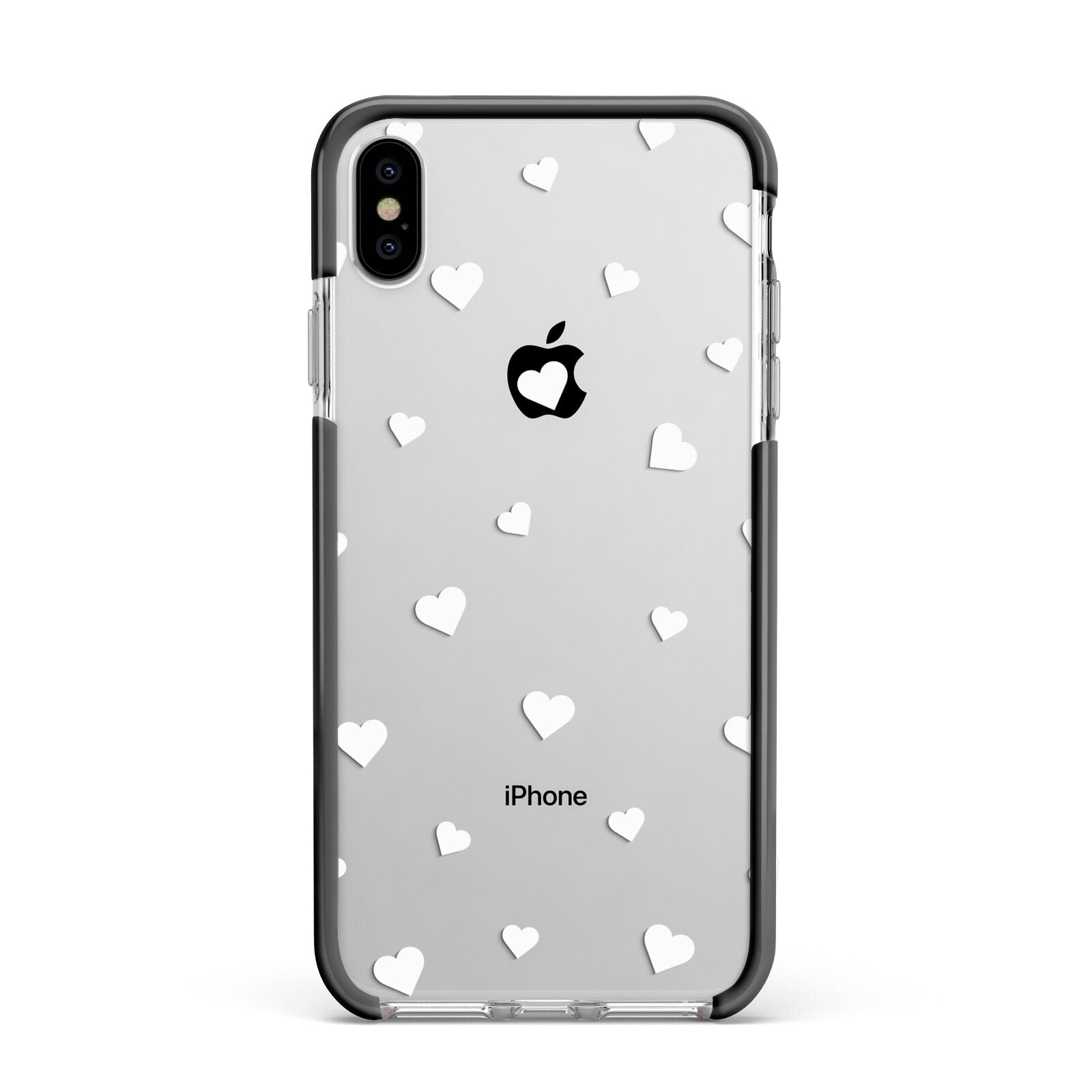 Heart Pattern Apple iPhone Xs Max Impact Case Black Edge on Silver Phone