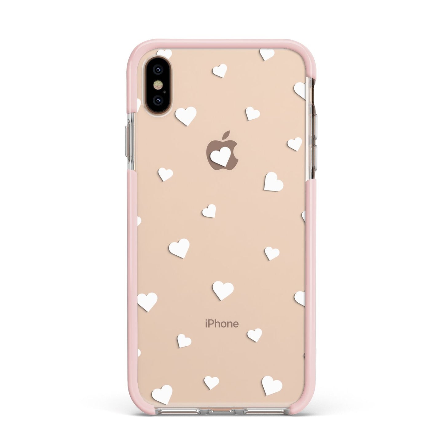 Heart Pattern Apple iPhone Xs Max Impact Case Pink Edge on Gold Phone