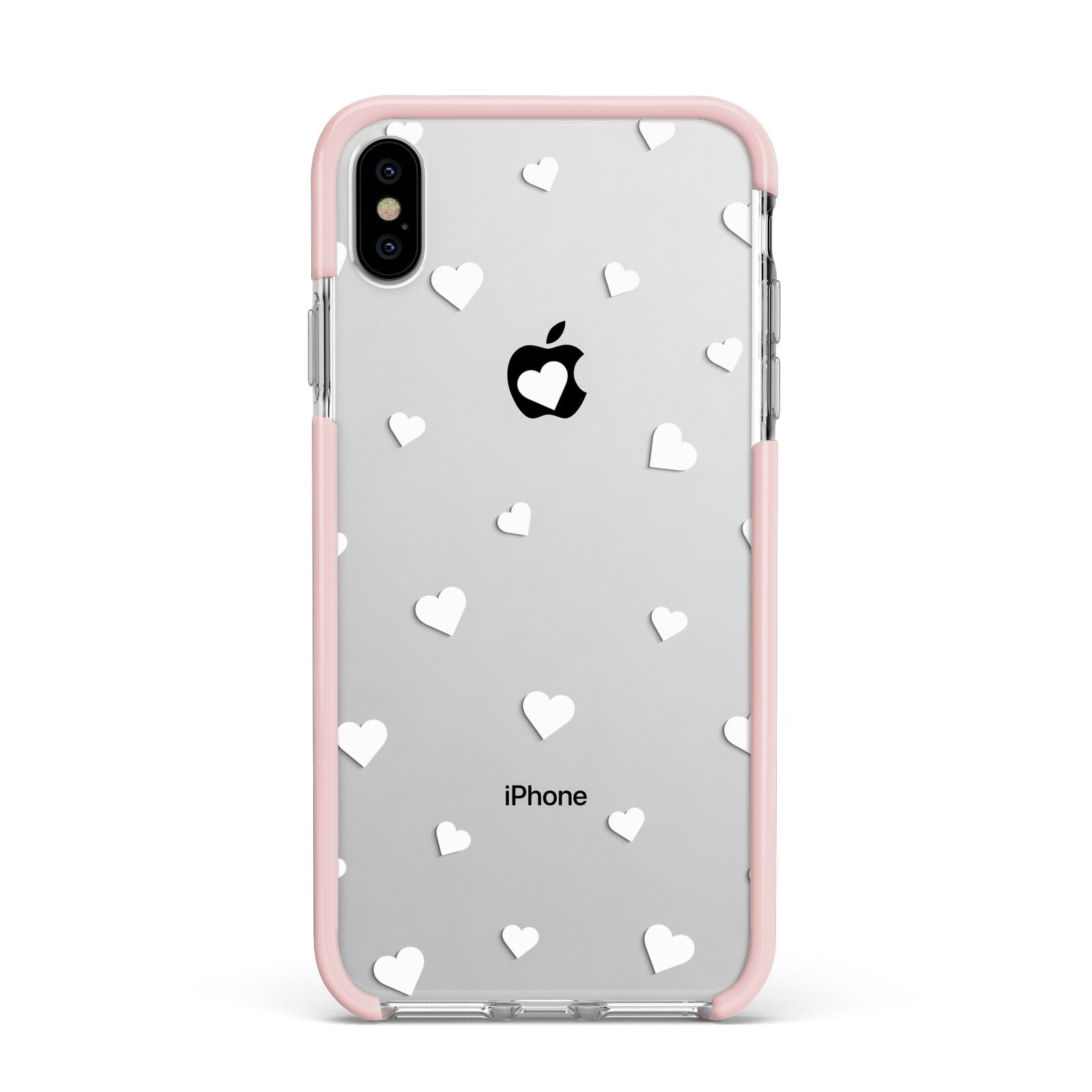 Heart Pattern Apple iPhone Xs Max Impact Case Pink Edge on Silver Phone