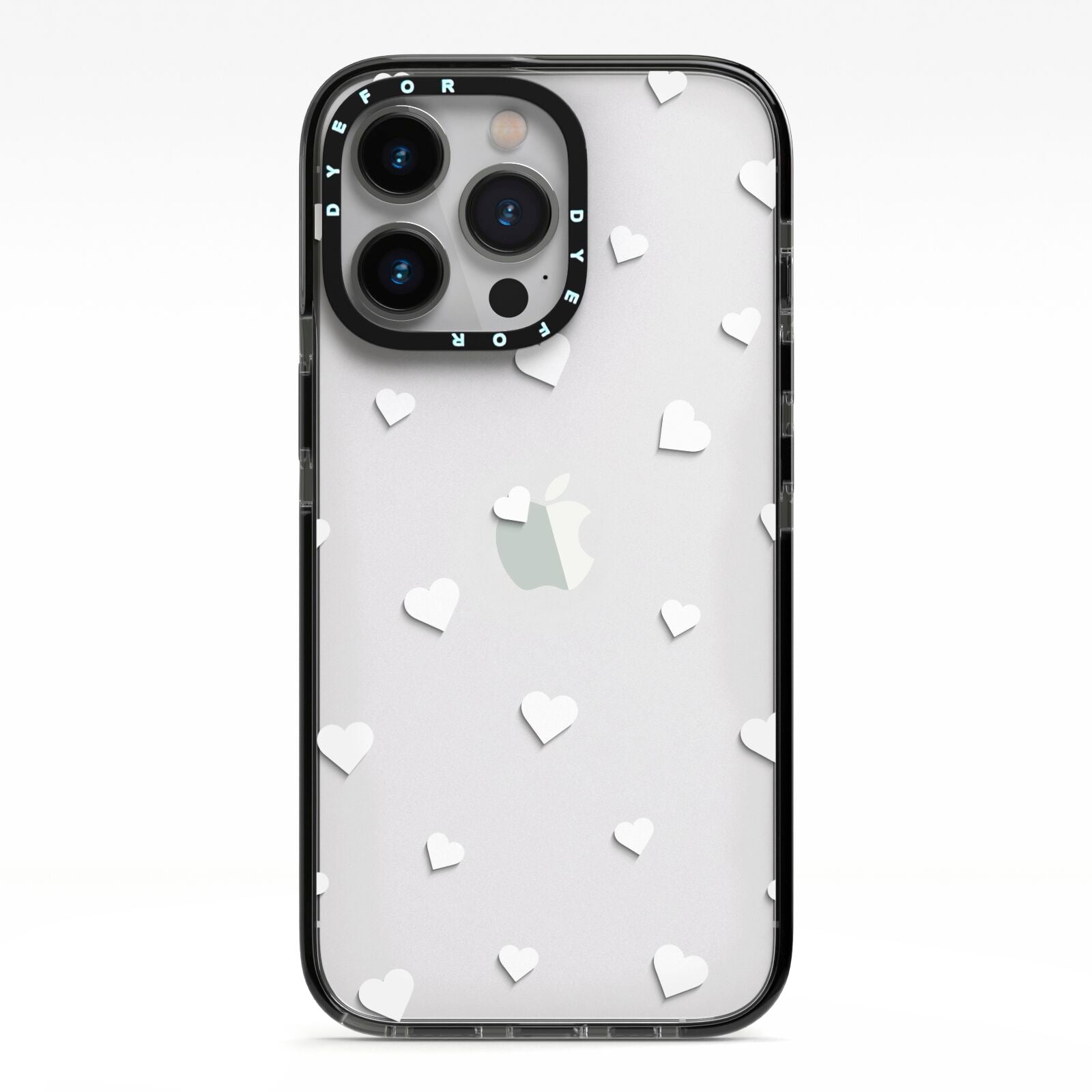 Heart Pattern iPhone 13 Pro Black Impact Case on Silver phone