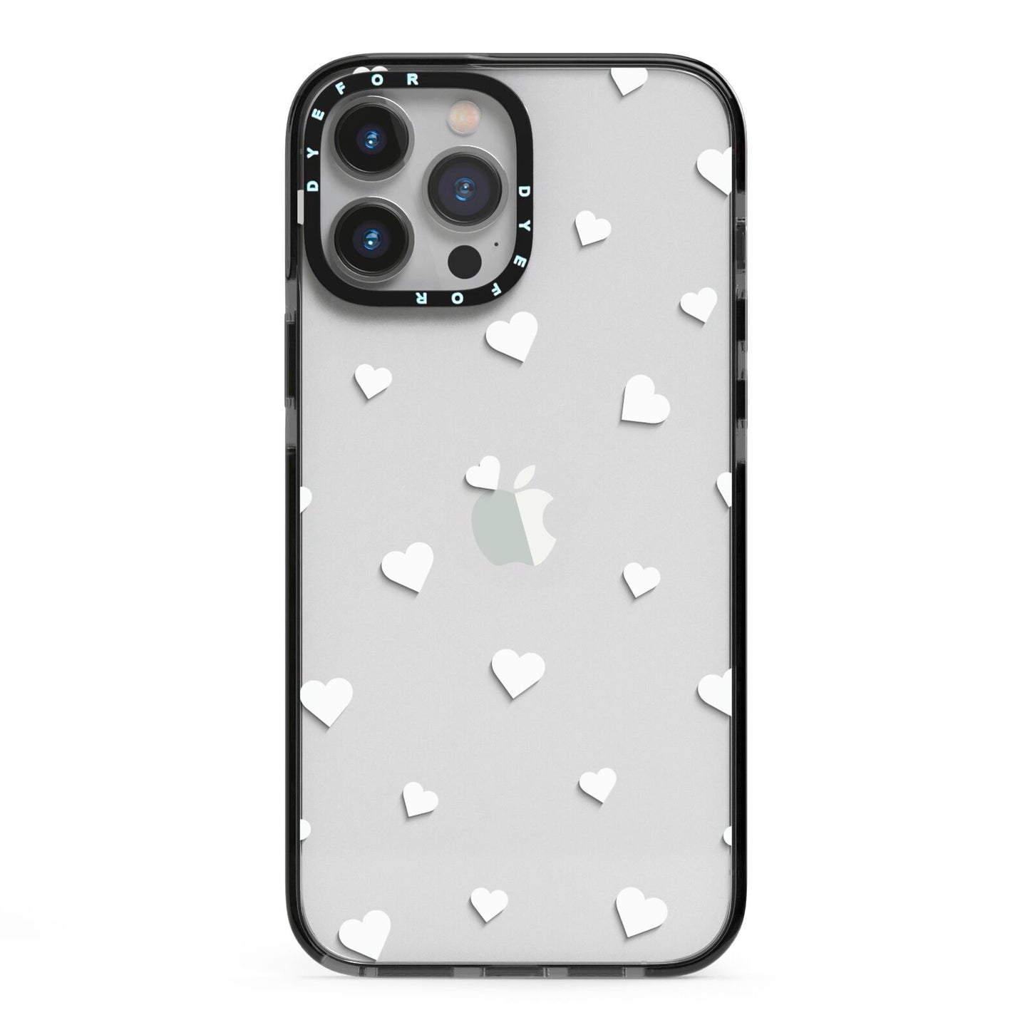 Heart Pattern iPhone 13 Pro Max Black Impact Case on Silver phone