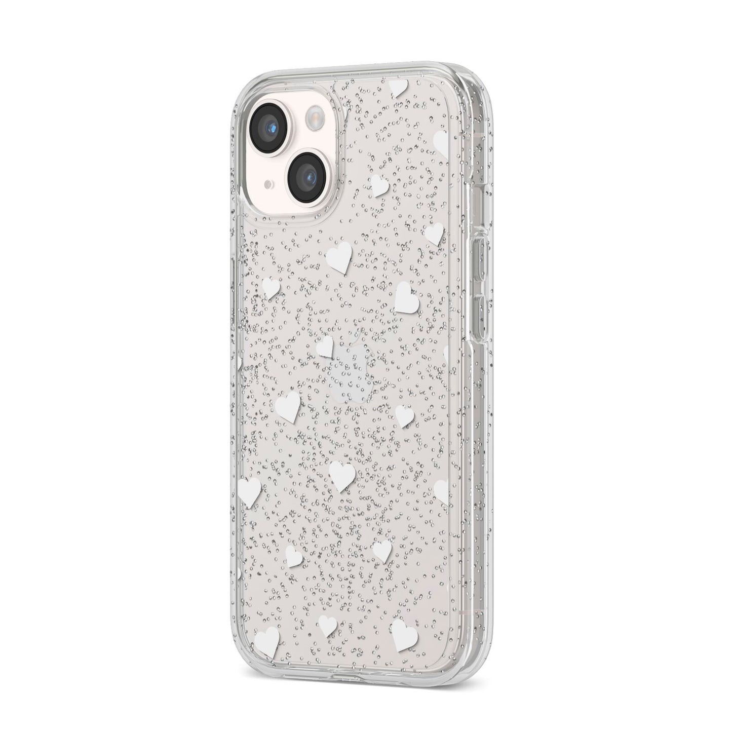 Heart Pattern iPhone 14 Glitter Tough Case Starlight Angled Image