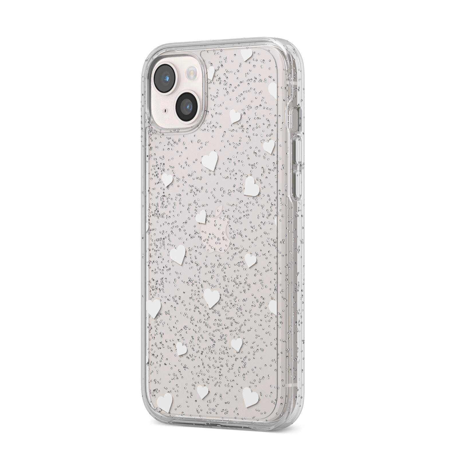 Heart Pattern iPhone 14 Plus Glitter Tough Case Starlight Angled Image